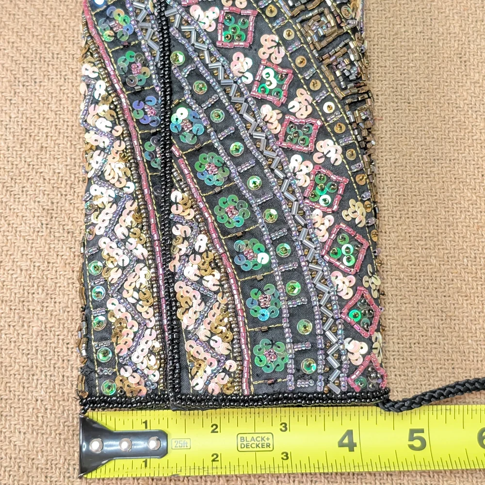 Beaded Sequin Evening Clutch Bag in Black Multi